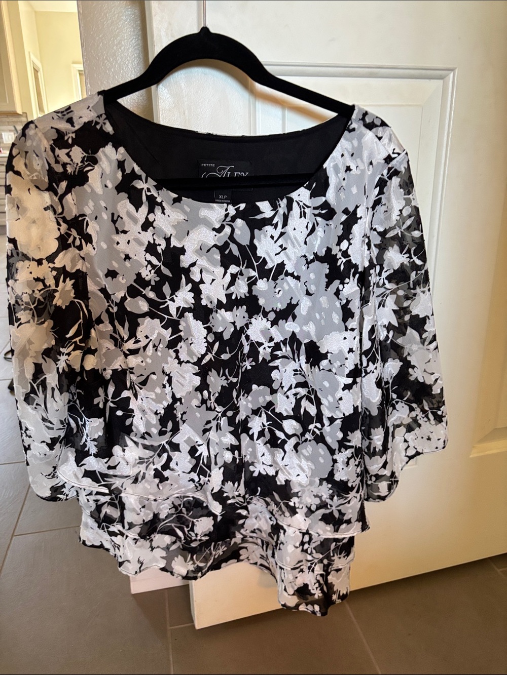 Alex Evenings Black & White Floral Sheer Tunic